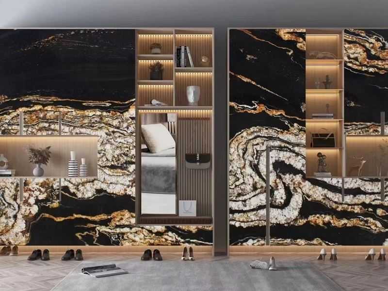 polished black magma granite wall decoration