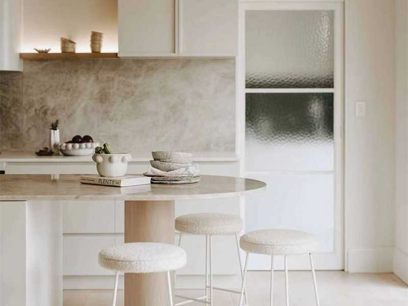 taj mahal quartzite kitchen countertop and wall splash 1