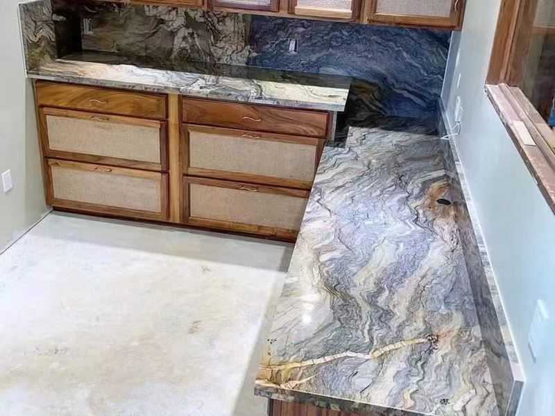 polished fusion blue quartzite kitchen countertop (2) polished fusion blue quartzite kitchen countertop (2)