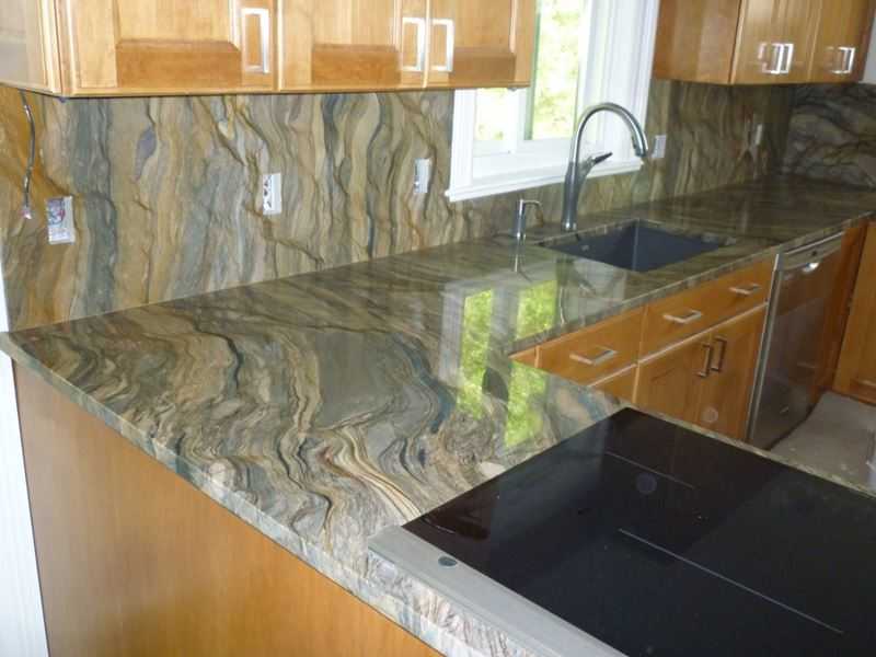 polished fusion gold quartzite kitchen countertop