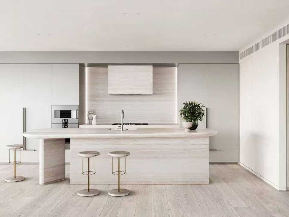 super white travertine kitchen countertop